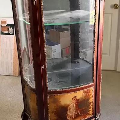 Antique Rococo Smaller Curio w/Colonial Scene