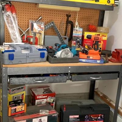 Metal Work Bench & Large Lot Of Tools