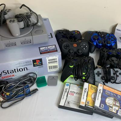 First Gen PlayStation w/box & Various Controllers 