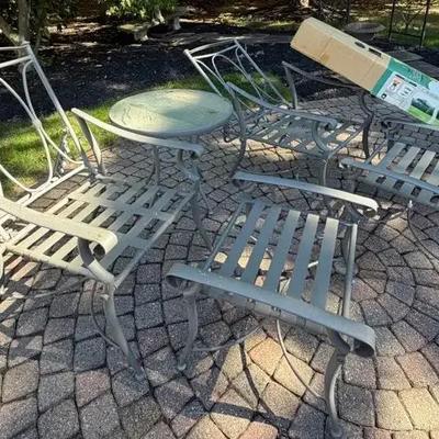 Aluminum Patio Chairs, Ottomans, Table & Umbrella