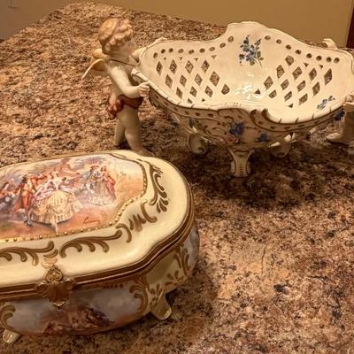 HandPainted Bavarian Bowl & Czech Porcelain Box