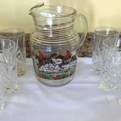 Dublin Crystal Highball Glasses & Vintage Hazel Atlas Pitcher