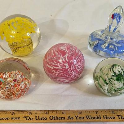 Unique Swirly Glass Paperweights #5 & Glass Vial