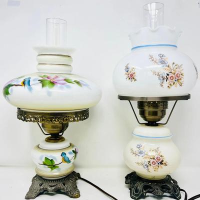 (2) Vintage Hand Painted Hurricane Lamps