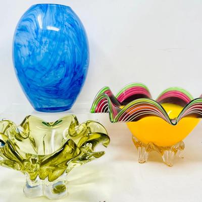 (3) Colored Art Glass
