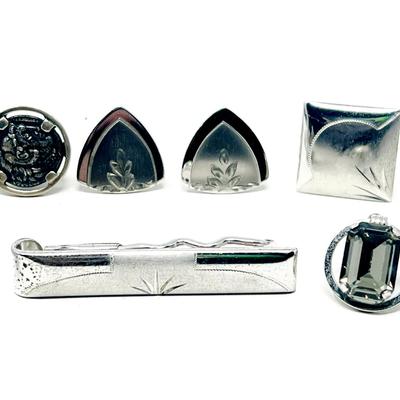 (5) Mens Sterling Silver Cufflinks and Tie Clip