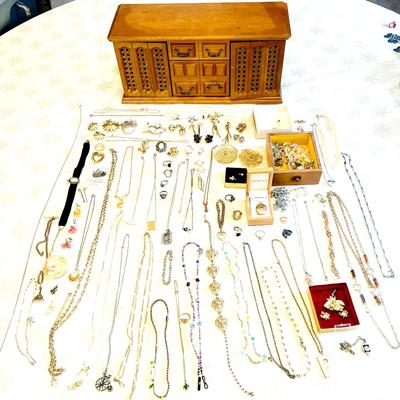 Vintage Costume Jewelry with MCM Wood Jewelry Box