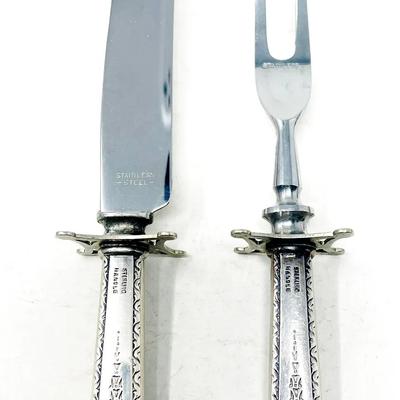 (2)  Sterling Silver Handle Carving Fork and Knife