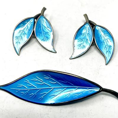 (2) David Anderson Sterling Silver Leaf Pin and Earrings