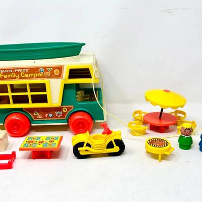 Vintage Fisher Price Play Family Camper  and Mini Bus 