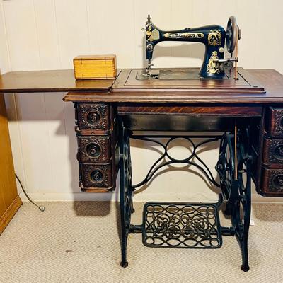 Vintage Minnesota Mounted Sewing Machine in Cabinet