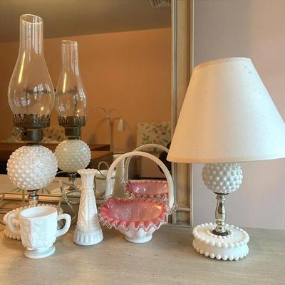 Group of Milk Glass Lamps & More