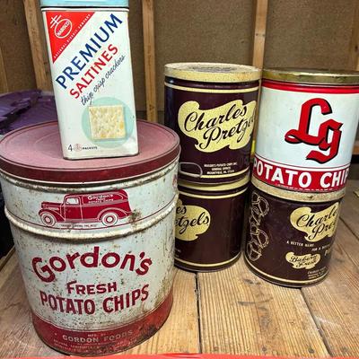 Group Of Vintage Chip And Cracker Tins With Lids 