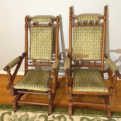 Pair Of Vintage Victorian Era Spindle Platform Rocking Chairs
