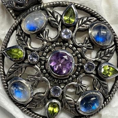 HST259- India Silver & Multicolor Stone Pendant 