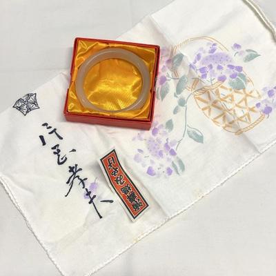 HST271- Jade Like Bangle With Japanese Decorative Work Cloth 