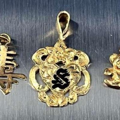 HST237- Three Beautiful 14k Gold Pendants / Charms 