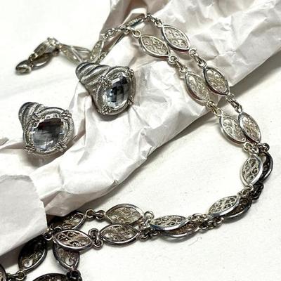 HST273- Designer Judith Ripka 925 Silver Earrings & 925 Silver Necklace