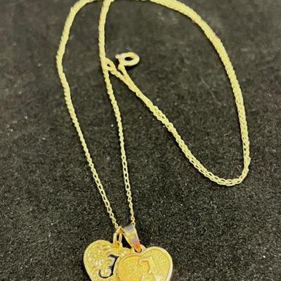 HST205- Beautiful 14k Gold Necklace With 2 Heart Pendants