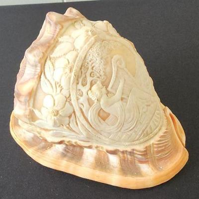 HST201 - Vintage Hand Carved Conch Shell