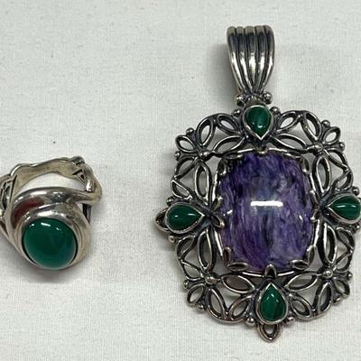 HST269- Designer Carolyn Pollack Matching Silver Pendant & Ring