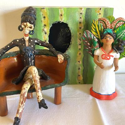Mexican Folkart plus Signed “Elf Owlets” by Brenda Rentfro