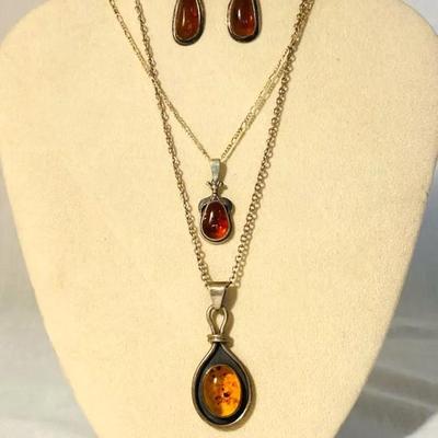 Sterling Silver & Amber Set 