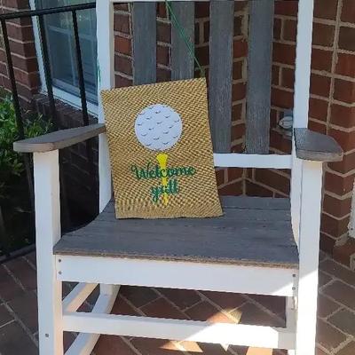 Leisure Line Wooden Rocking Chair with Welcome Sign
