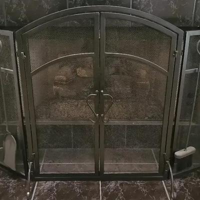 Metal Fireplace Screen with Tool Set
