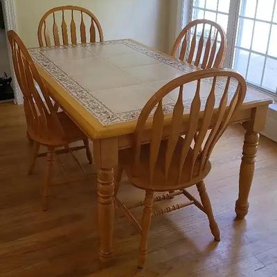 Tile Top Wooden Kitchen Table With 4 Chairs
