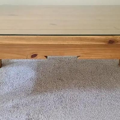 Southwestern Style Glass Top Wooden Coffee Table