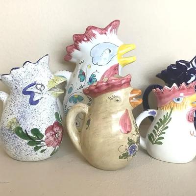 Italian Ceramic Rooster Pitchers 
