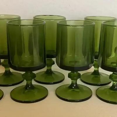 MCM Indiana Nouveau Olive Green Footed Water Goblet 