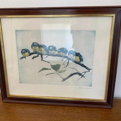 Birds on a Branch -- Pencil Signed 