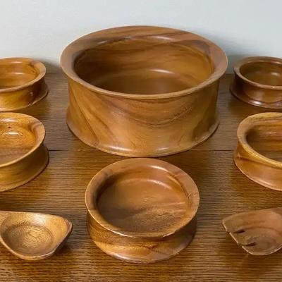 Late 20th Century Leilani Monkey Pod Wood Service Ware 