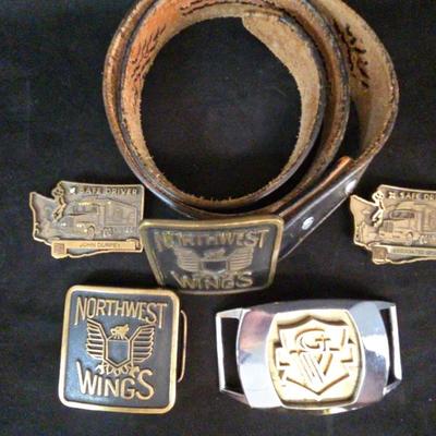 Leather Belt and Collection of Belt Buckles 