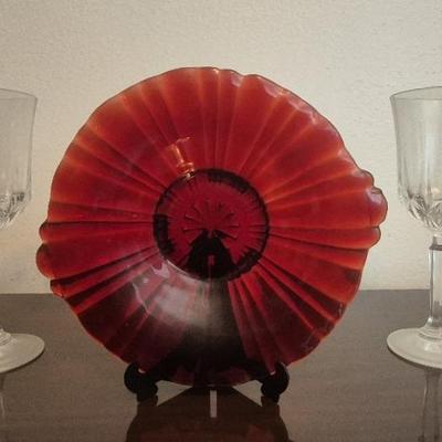 Vintage Anchor Hocking Ruby Red Old Cafe Rare Mint Dish 8" and More 