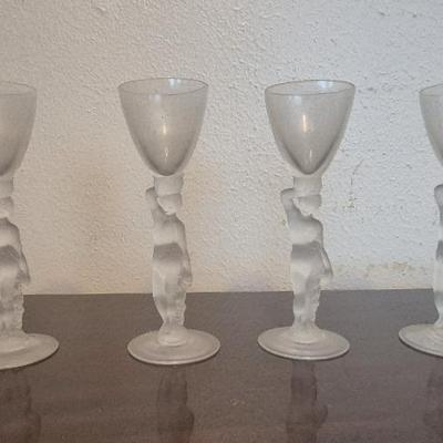 Set of 4 Vintage Bacchus Frosted Crystal Cordial Glass Baytel France 
