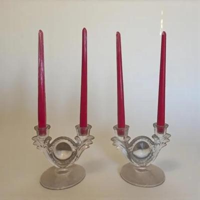 Vintage Etched Crystal Dual Candleabra "First Love" Set of Two