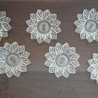Vintage Federal Glass Clear Petal Pattern 6" Dishes Set of 6