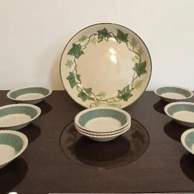 Vintage Franciscan Ivy Dinner Platter and Johnson Brothers Piwder Border Dessert Bowls Set of 9