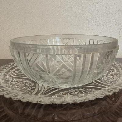 Waterford Crystal 9" Bowl Vintage Anchor Hocking Stars & Bars Cake Plate 