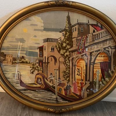 Vintage Framed Needlepoint/Embroidery Italian Artwork 