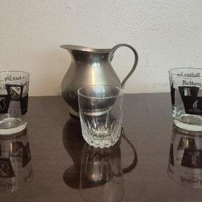 Royal Holland Pewter 6" Daalderop Pitcher with Set of 2 Blackberry Julep Scotch Glasses and More 