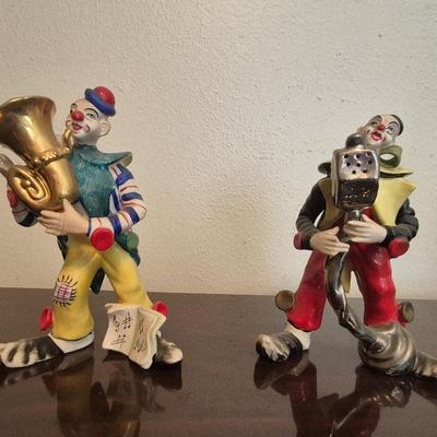Vintage Porcelain Italian Clown Holding A French Horn & Jordan Originals Musical Motion Clown 