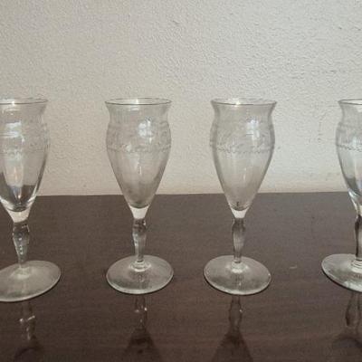 Vintage Fostoria Lenore Needle Etched Parfait/Cordial Set of 4