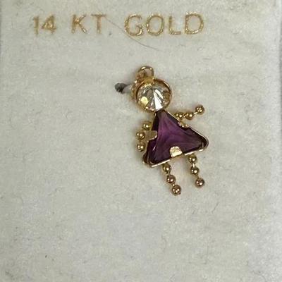 14K Gold Amethyst Girl Charm