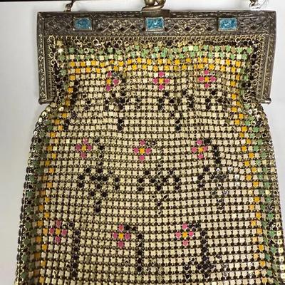 1920s Vintage Metal Enamel Mesh Whiting Davis Handbag Art Deco Flower Purse