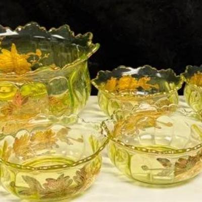 Beaumont's Columbia Uranium Vaseline Glass Berry Bowls