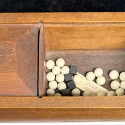 antique wooden ballot box, often used in fraternal organizations like the Masons or Odd Fellows for 